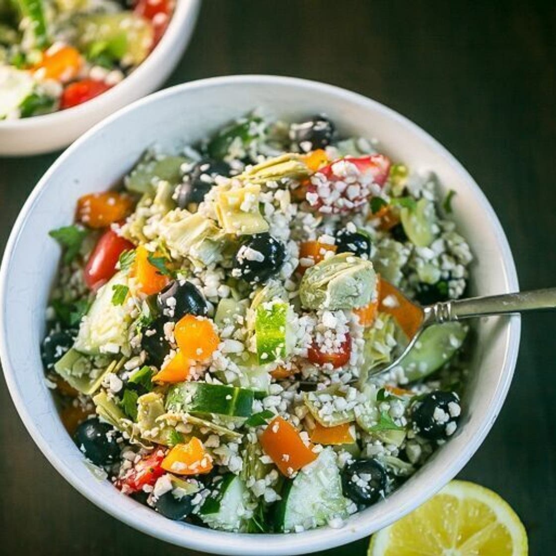 Greek Artichoke Cauliflower Rice Salad