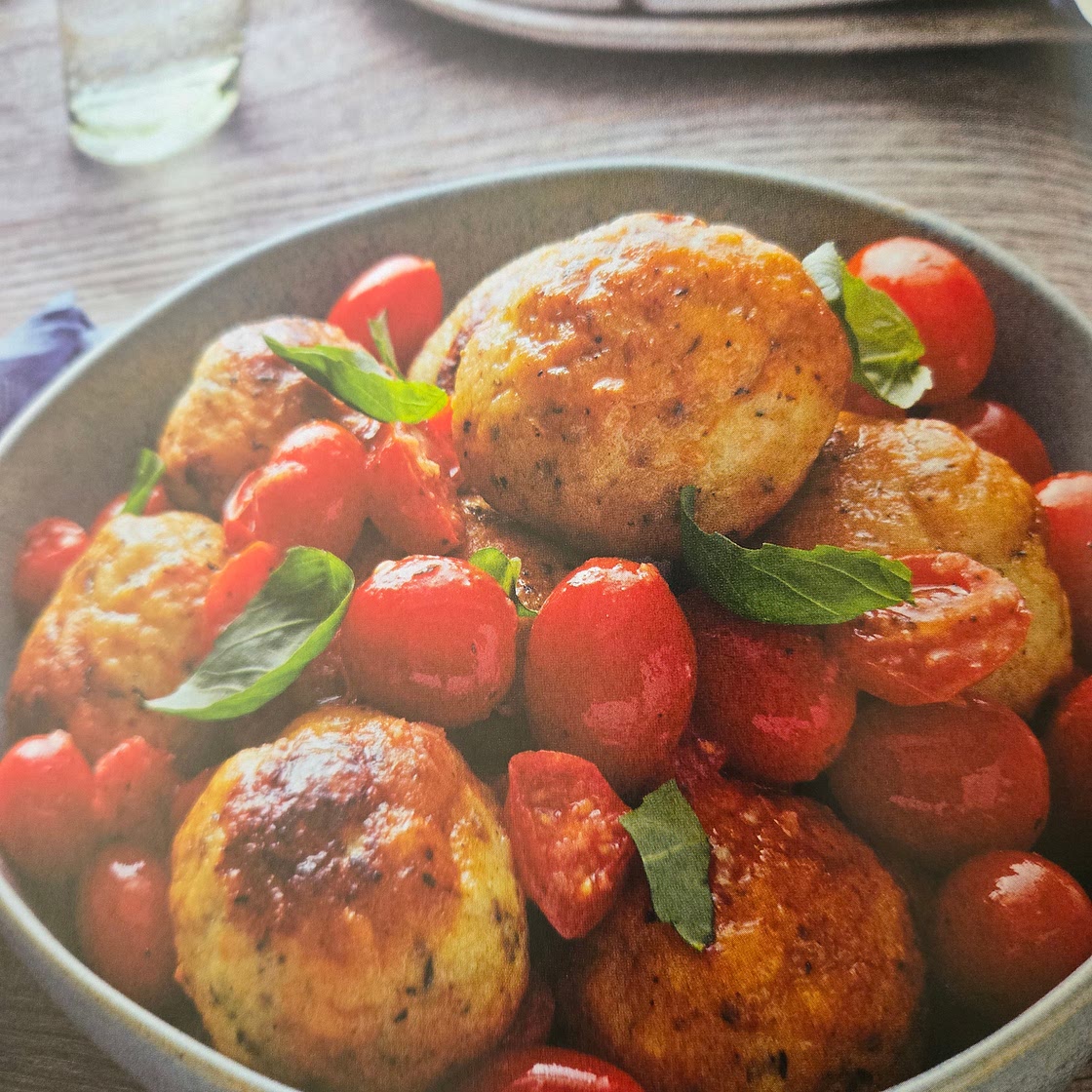 Big Turkey Meatballs with Roasted Cherry Tomatoes