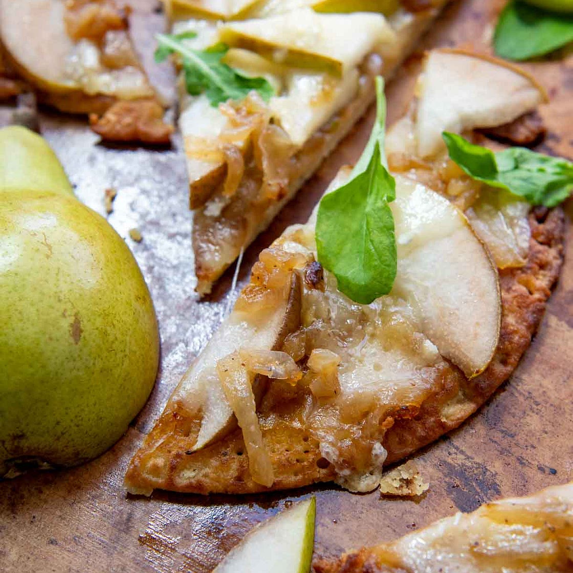 Socca Pear Pizza with Brie
