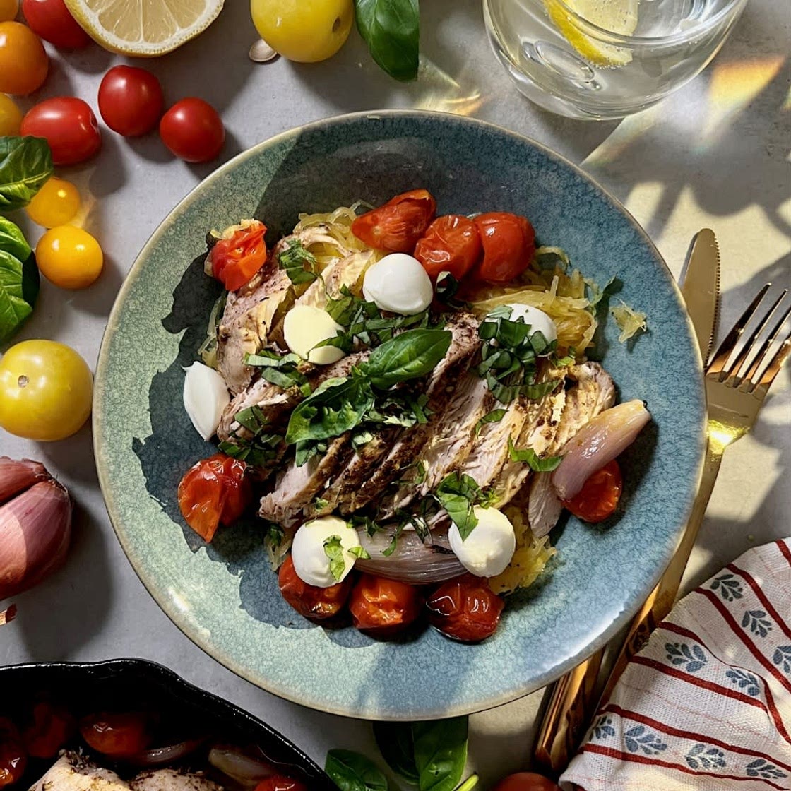Za'atar Chicken with Spaghetti Squash and Burst Tomatoes