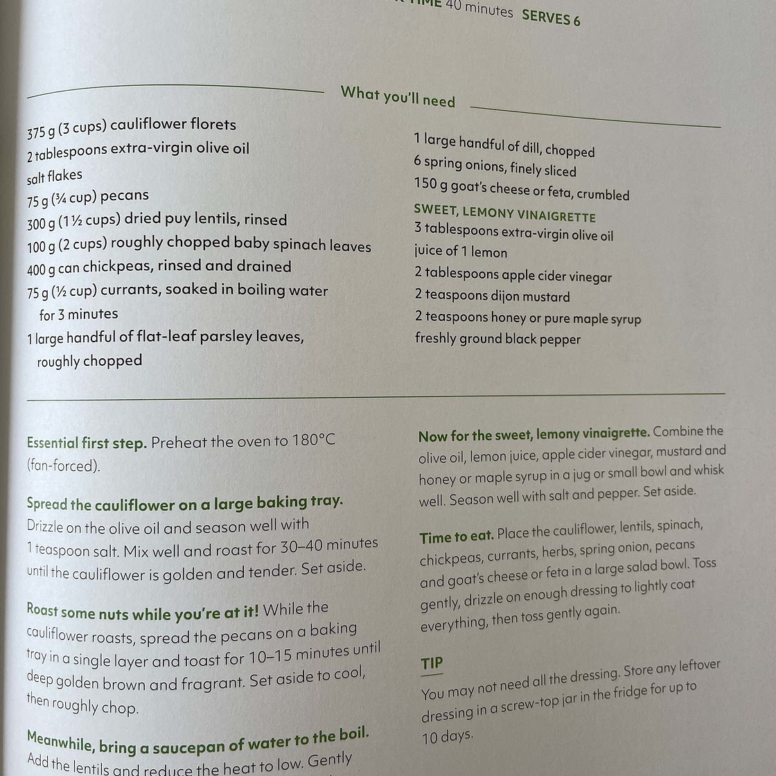 Roasted cauliflower, lentil & Currant salad - 71