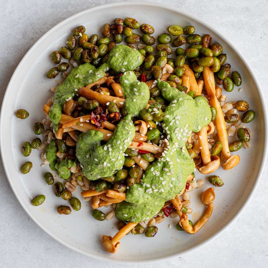 Roasted Edamame Bowl with Mushrooms