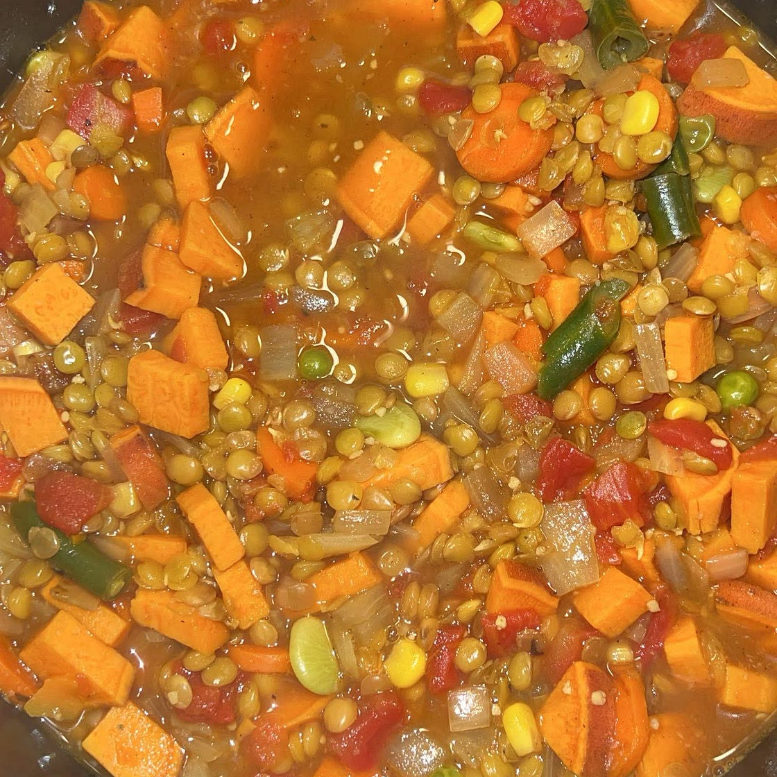 Moroccan Sweet Potato and Lentil Soup