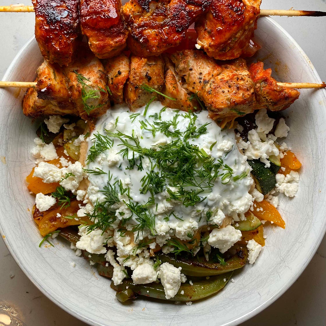 Mediterranean Chicken Skewer Bowl