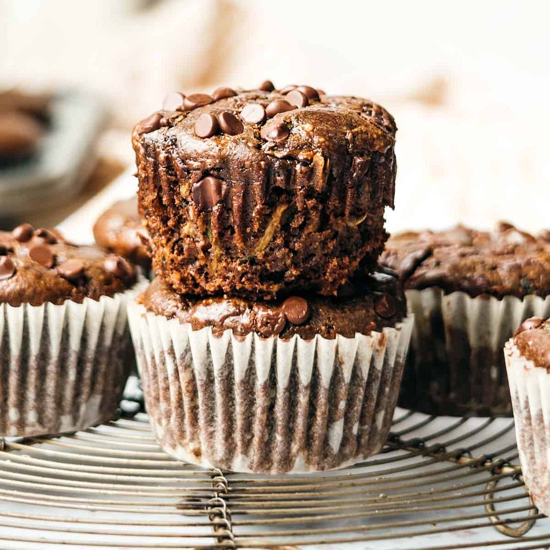 Super Moist Double Chocolate Zucchini Muffins