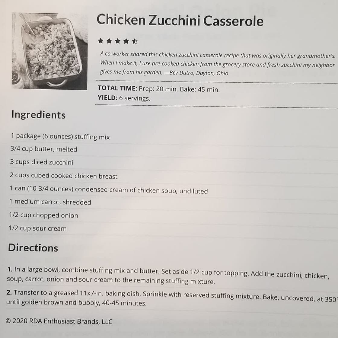 Chicken zuchinni cassarole