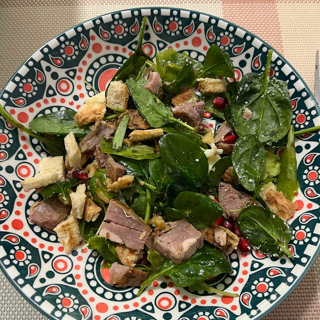 Turkey, Pomegranate, Spinach Salad