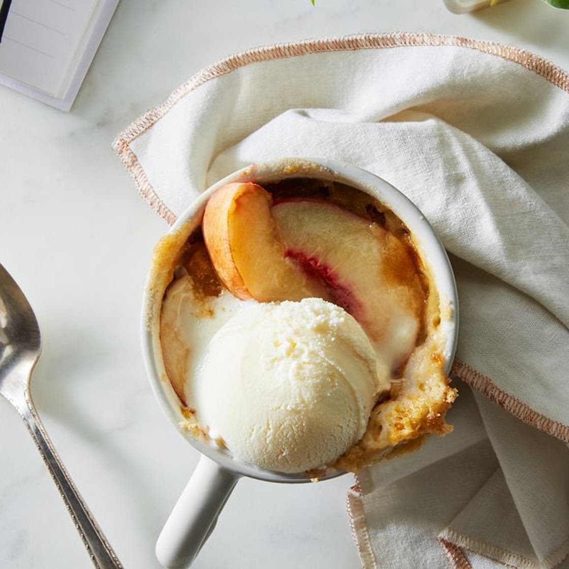 Vegan White Peach Mug Cobbler With Cardamom