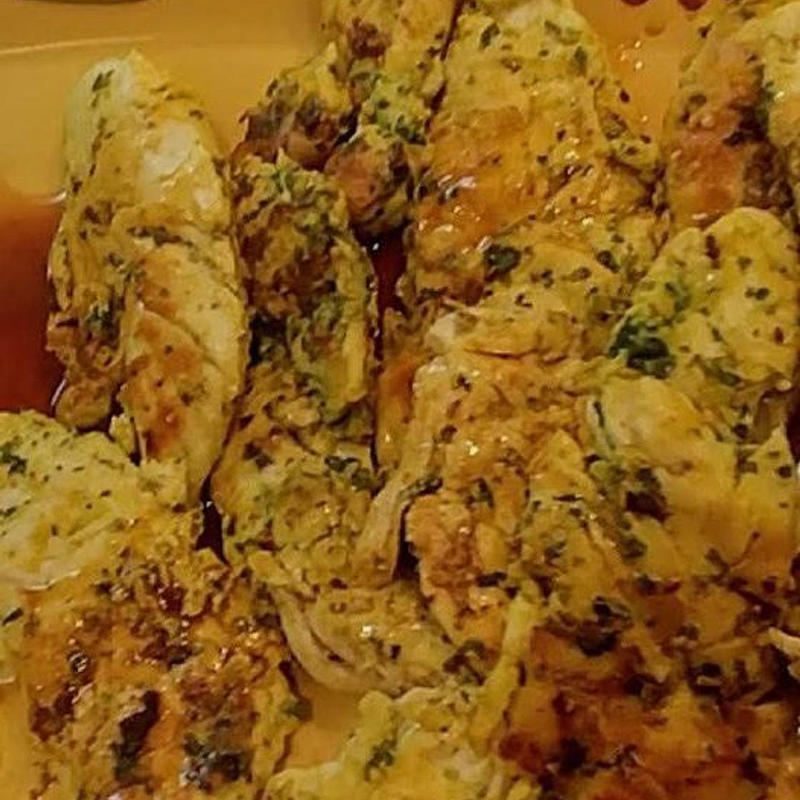 Grilled turmeric chicken tenderloins with lemon herb pan sauce
