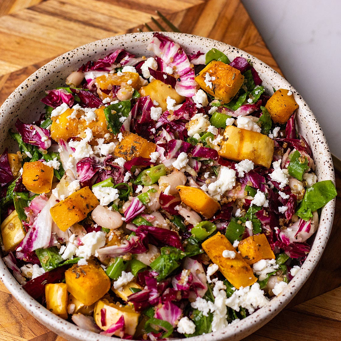 Arugula Fall Harvest Salad with Crispy Quinoa