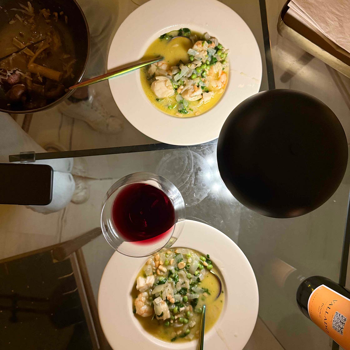 Vieiras con gambas y Leche de coco 