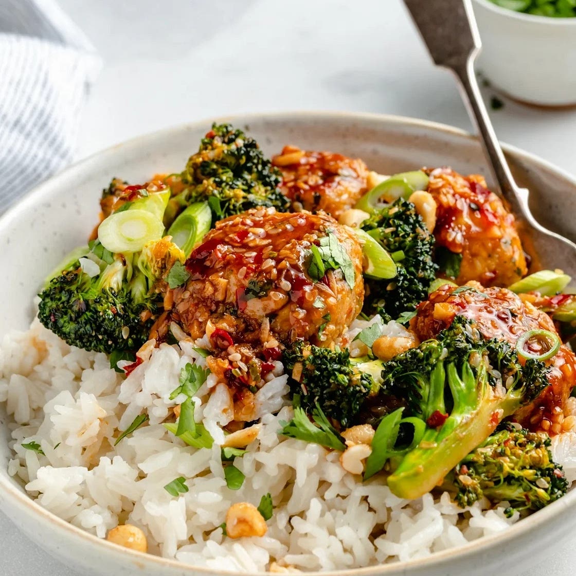 Asian-Style Turkey Meatballs with Vegetable Stir Fry