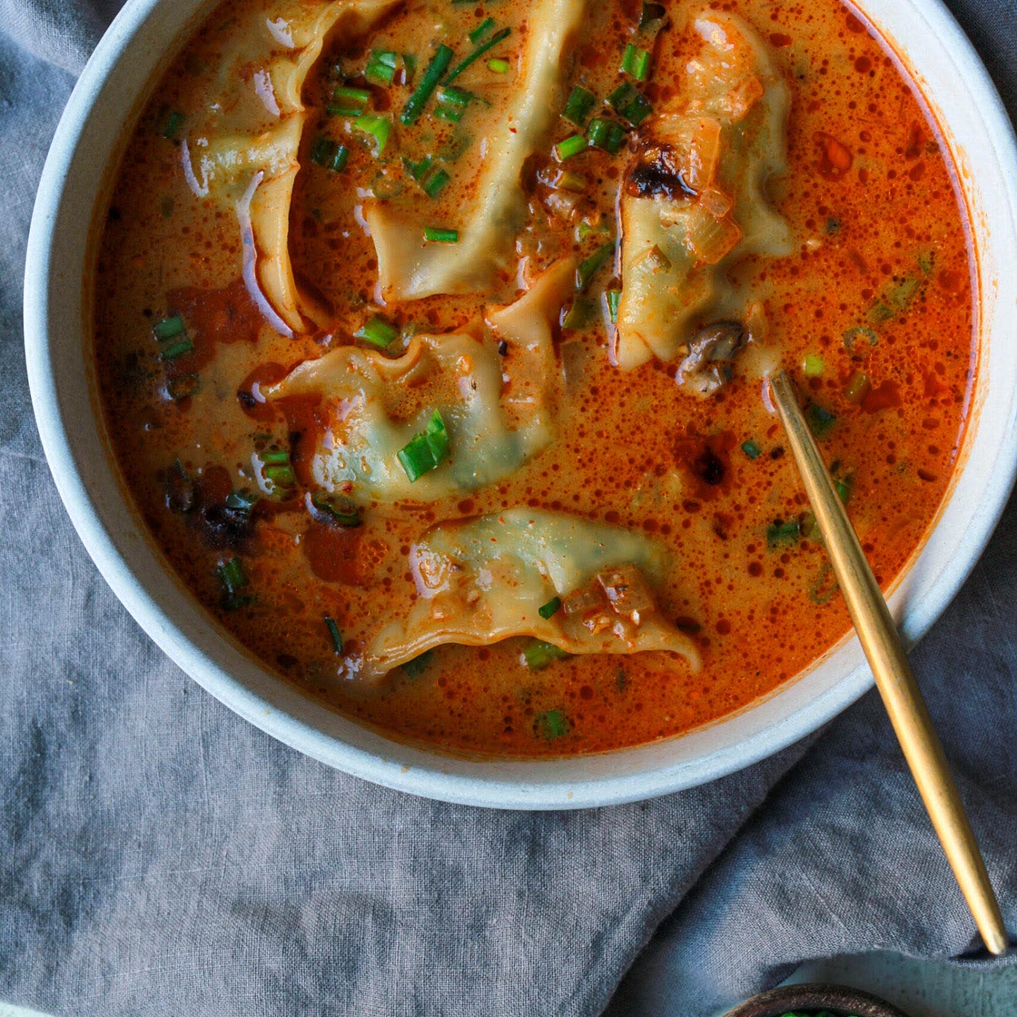 Thai red curry dumpling soup