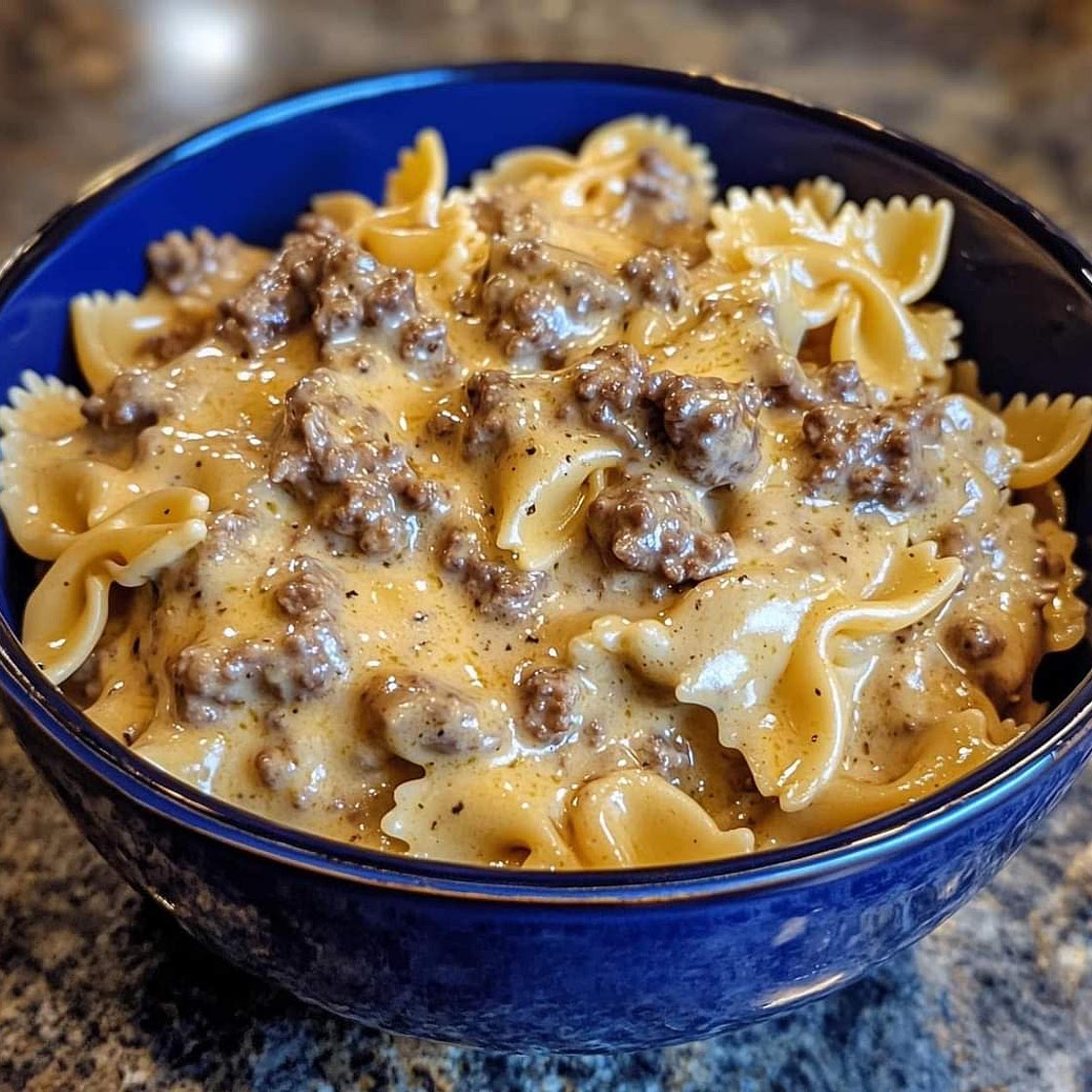 Creamy Beef and Bowtie Pasta 🍝🥄