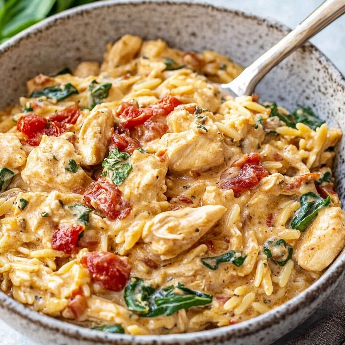 Slow Cooker Creamy Tuscan Chicken Orzo