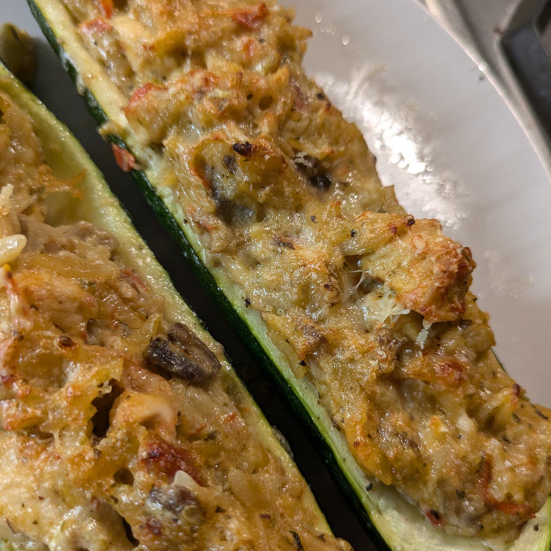 Pest Orzo Stuffed Zucchini boats