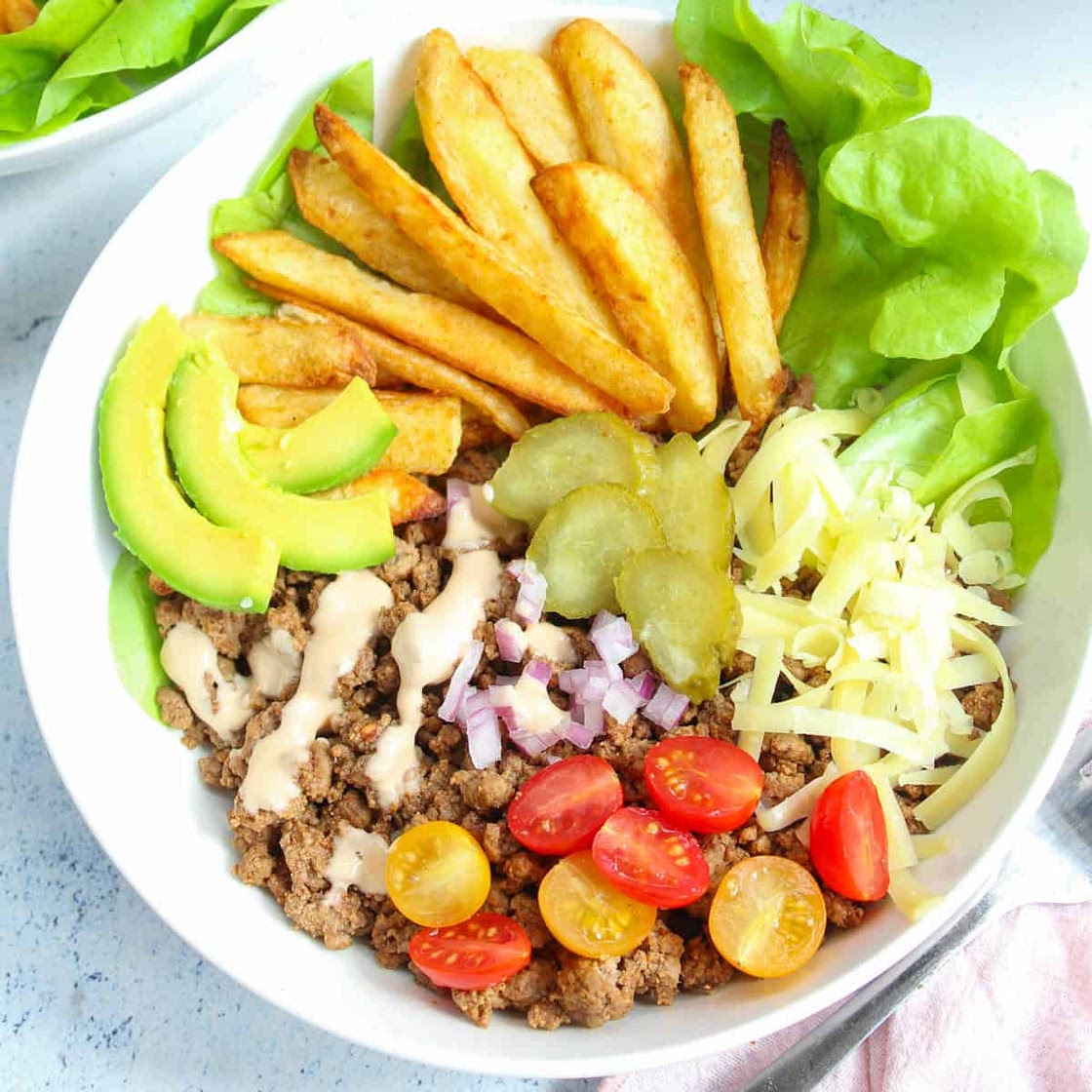 Easy burger bowl recipe (aka Big Mac Salad)
