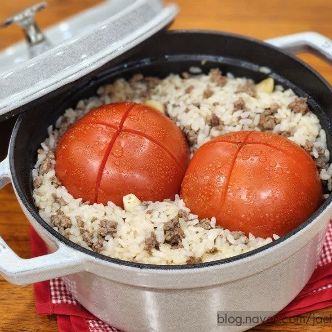 토마토솥밥 만들기 토마토밥 다진소고기 요리 스타우브 솥밥