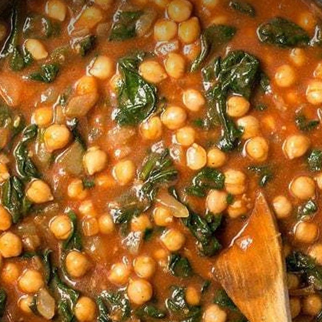 Curried Chick Peas w/ Spinach