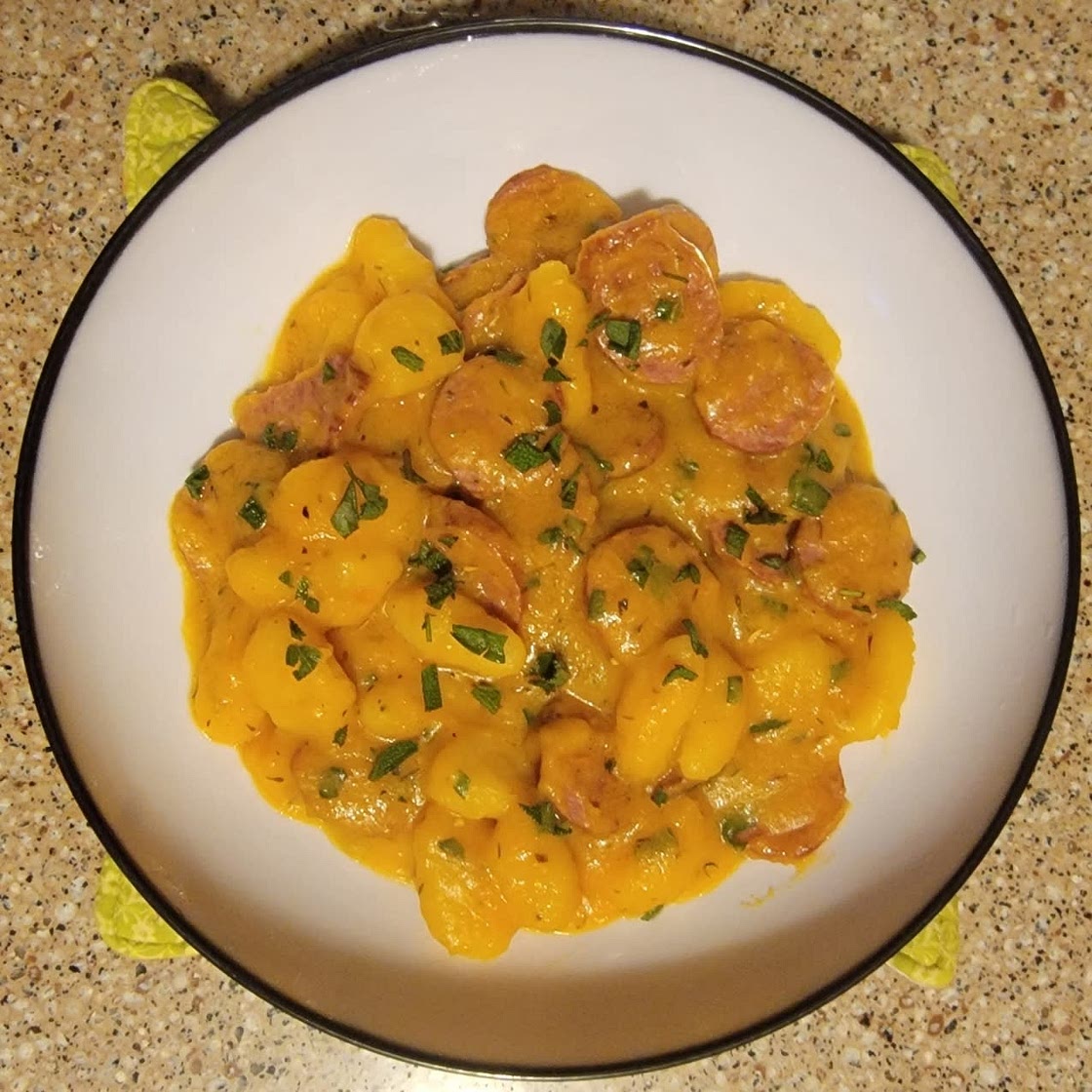 Creamy Butternut Squash Gnocchi with Sausage, Thyme, and Sage