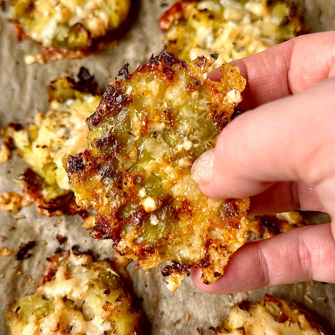 Smashed Parmesan Brussel sprouts with creamy balsamic dressing 