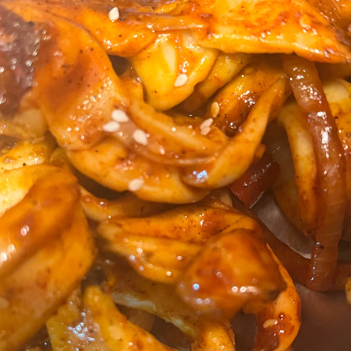 Spicy stir-fried squid 