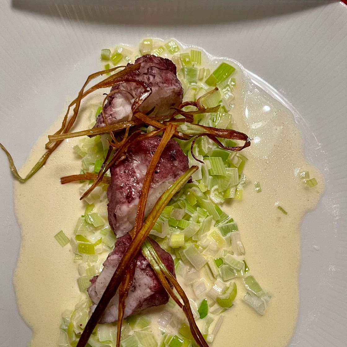 Poached monkfish with creamed leeks recipe