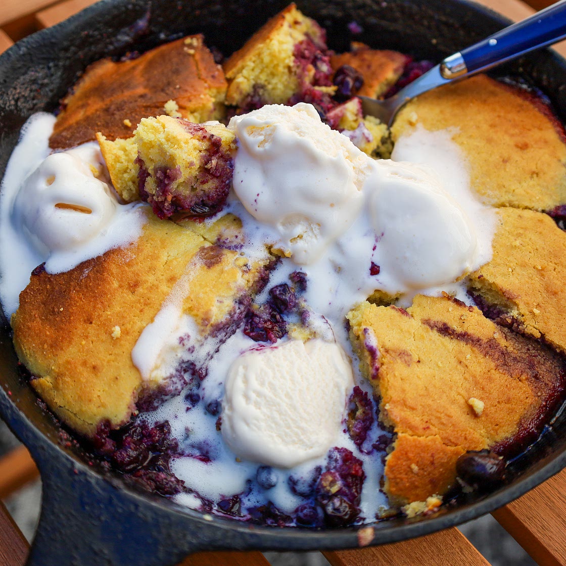 Blueberry Cornbread Cobbler a la Mode