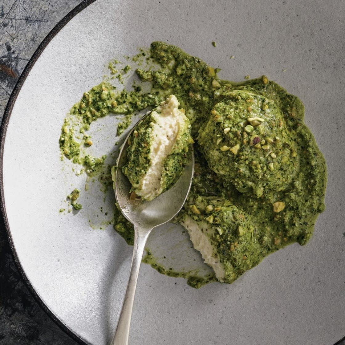 Ricotta Dumplings with Pistachio-Cilantro Pesto