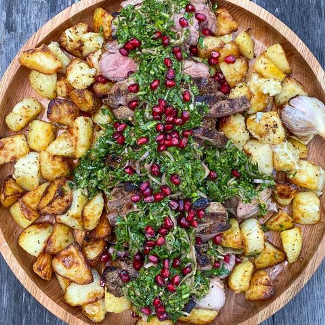 BBQ lamb with chermoula &amp; crispy tatties