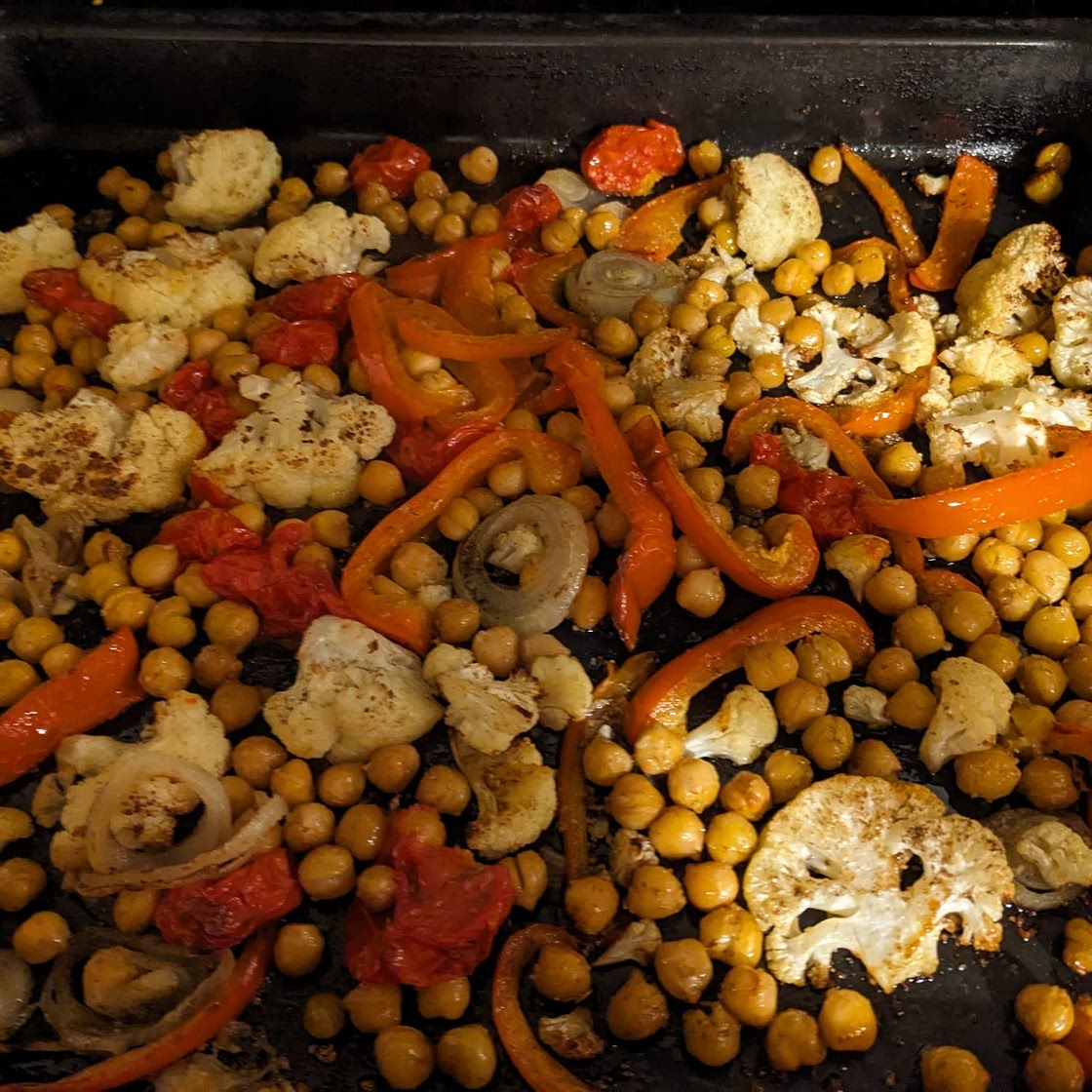 Roasted Chickpeas with Sweet Peppers and Feta