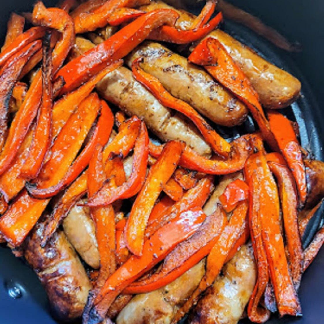 Air Fryer Sausages and Peppers