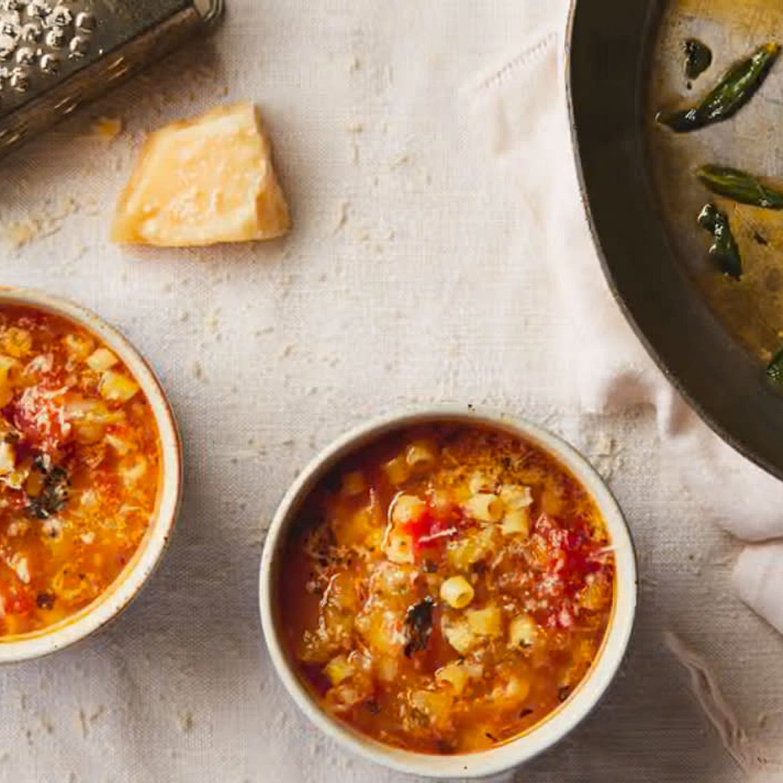 Squash and pasta soup with fried sage and parmesan