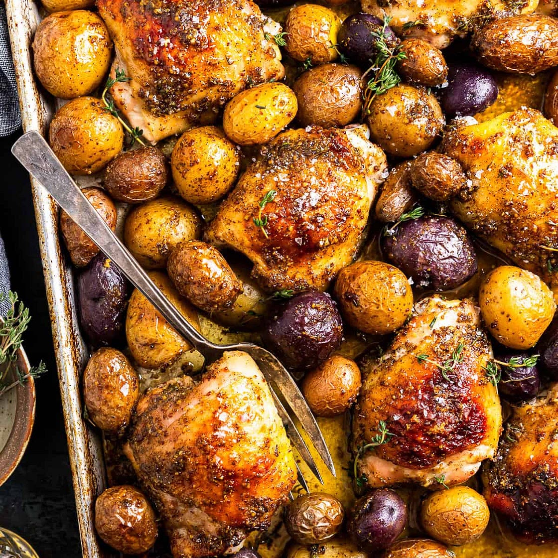 Honey Mustard Chicken Thighs (Sheet Pan Meal)