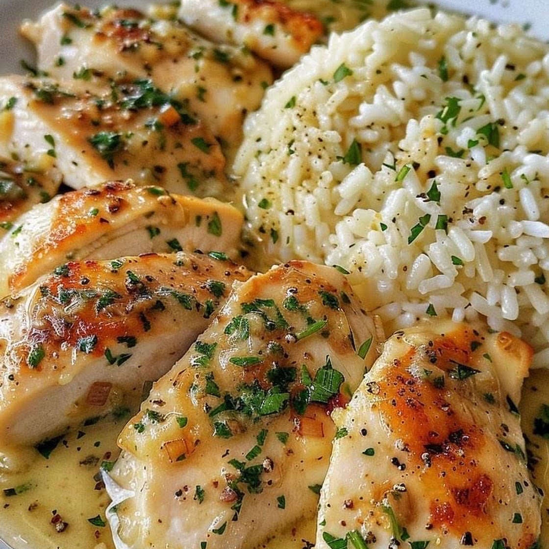 Chicken Scampi with Garlic Parmesan Rice