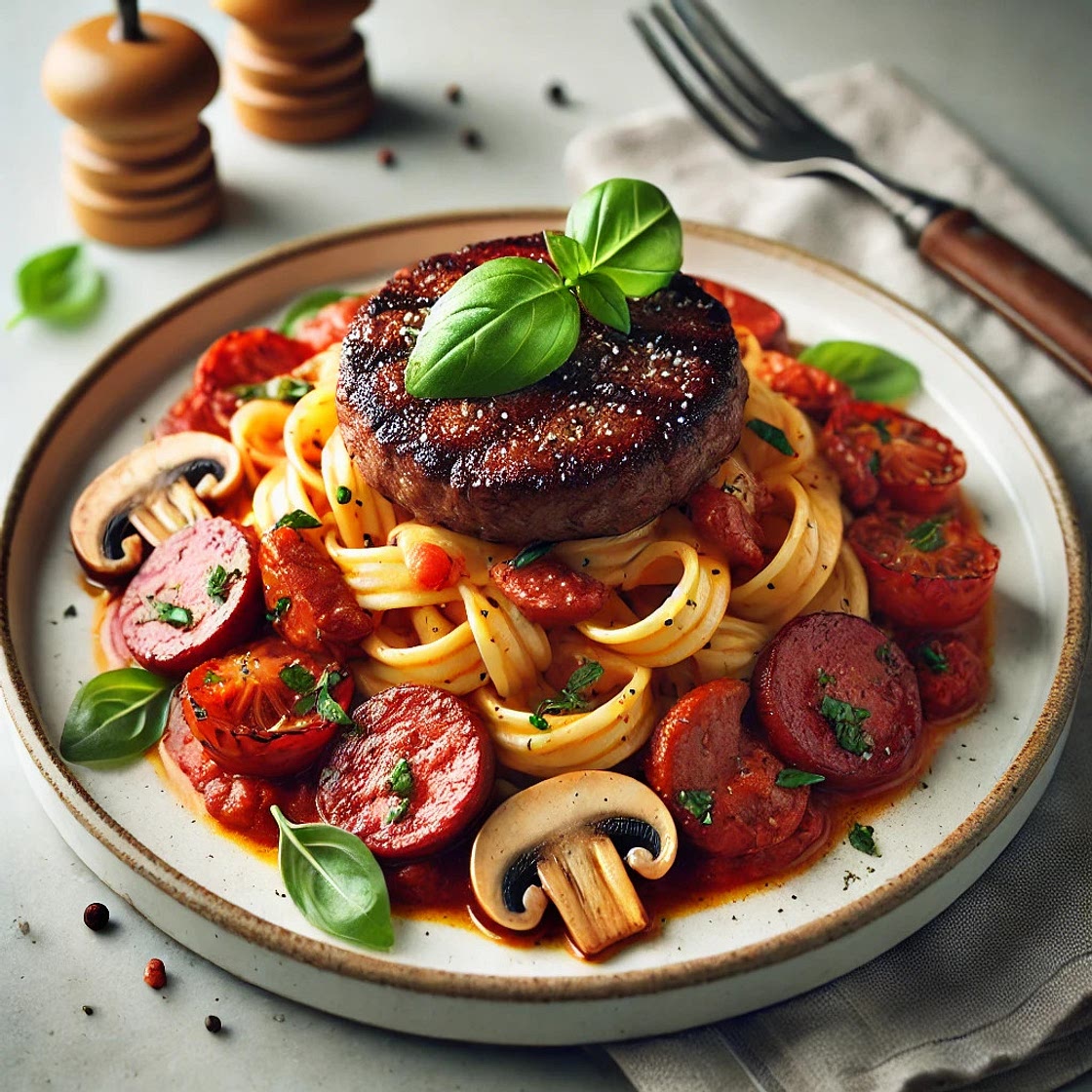 Pâtes steak et chorizo