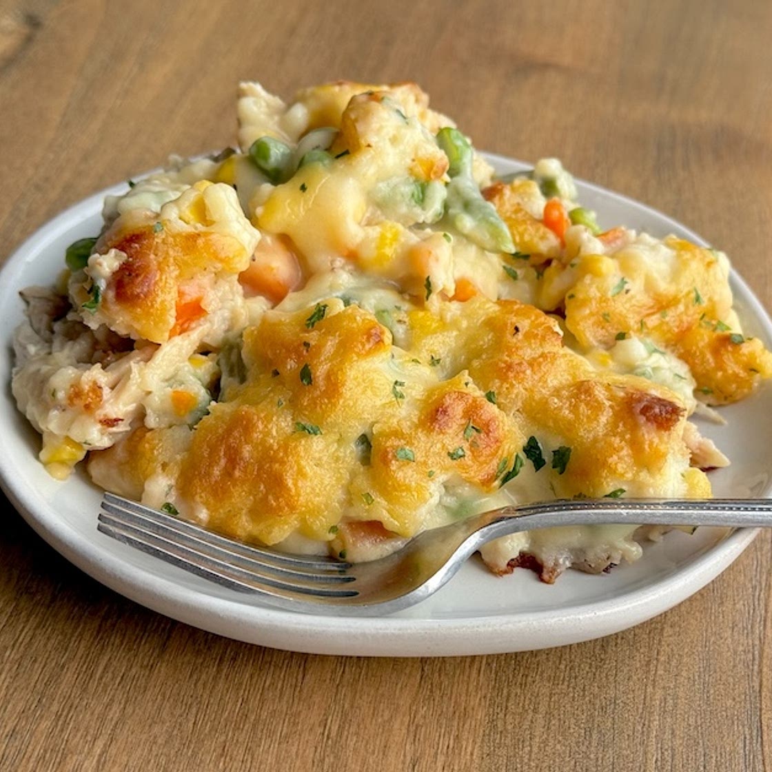 Balanced Easy Chicken Cobbler Dinner Casserole