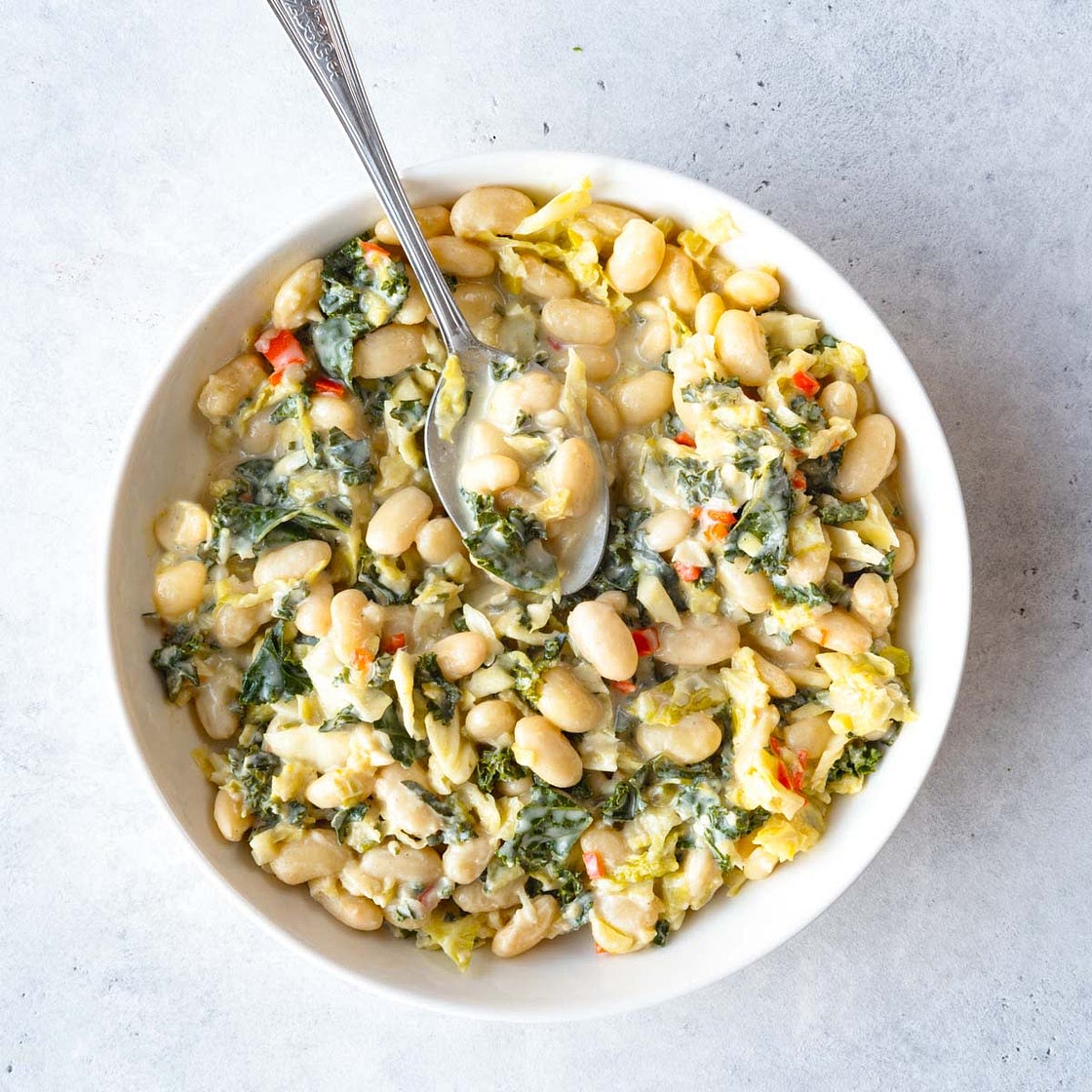Easy Creamy Miso Beans with Cabbage