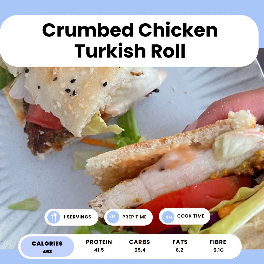 Chicken turkish bread roll 401 cal 1/2 vreadroll *