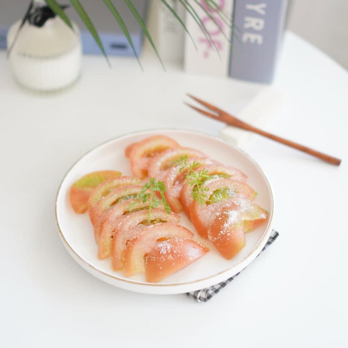 아침 토마토요리 토마토설탕절임 후숙해서 먹기