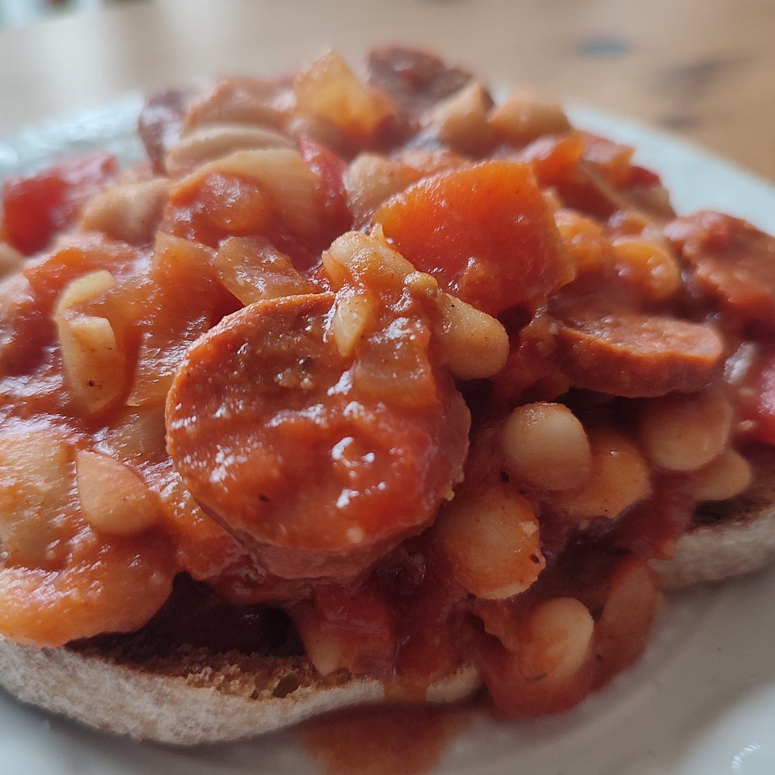 Spicy Beans and Chorizo on Toast