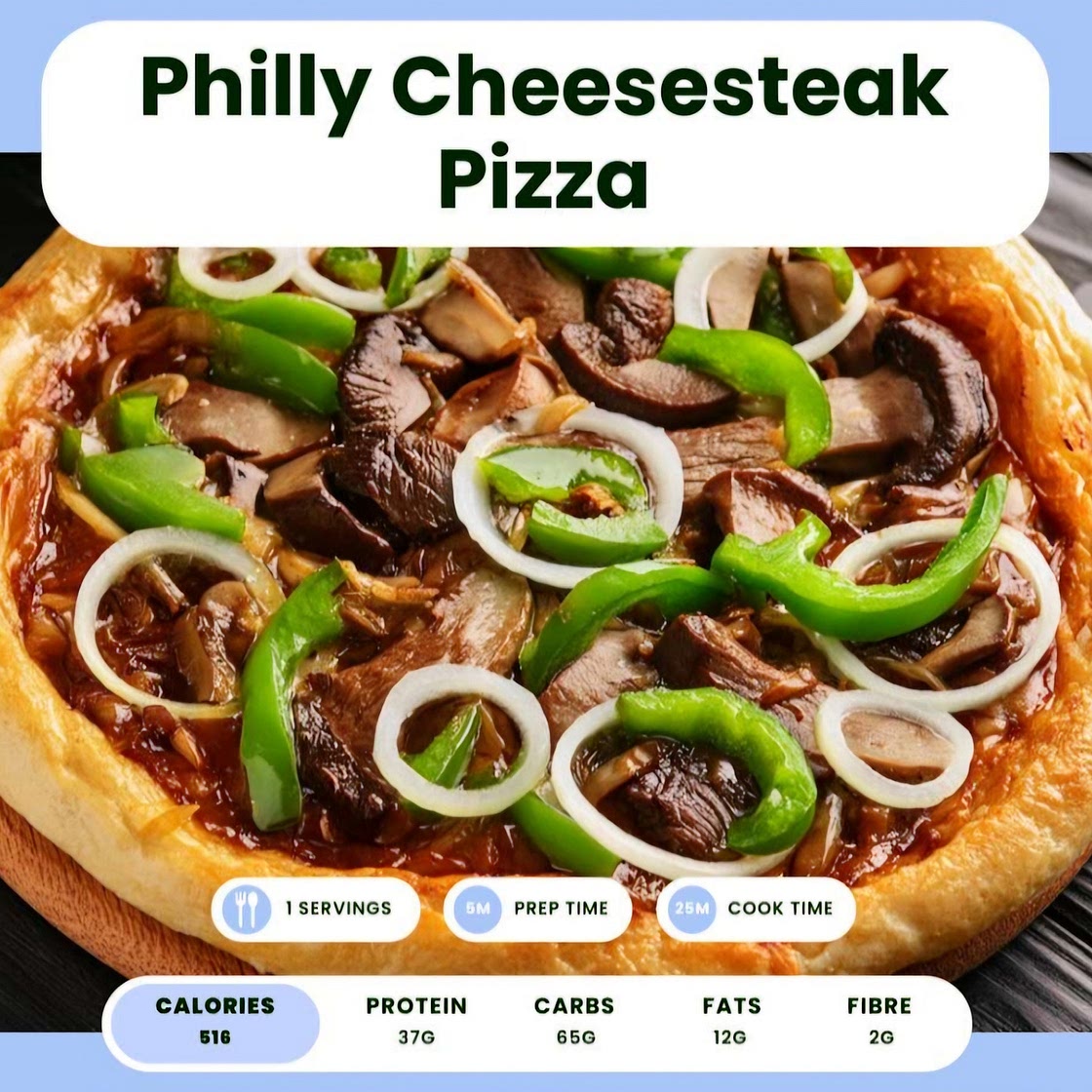 Philly cheesesteak pizza 125 cal each 8.8g protein 4 slices*