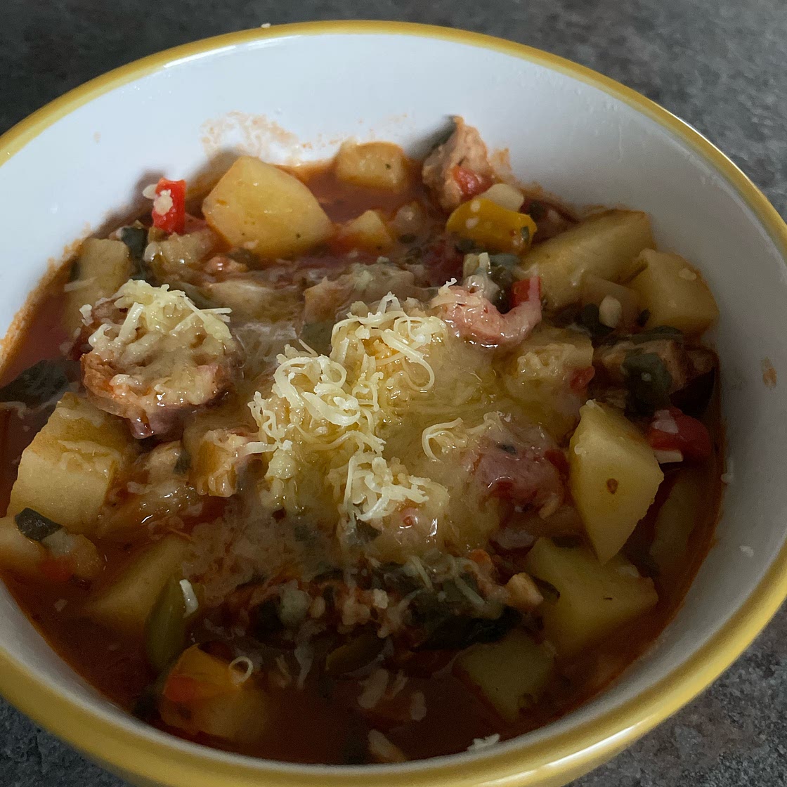 Italian Sausage Soup with Peppers, Onions, and Potatoes