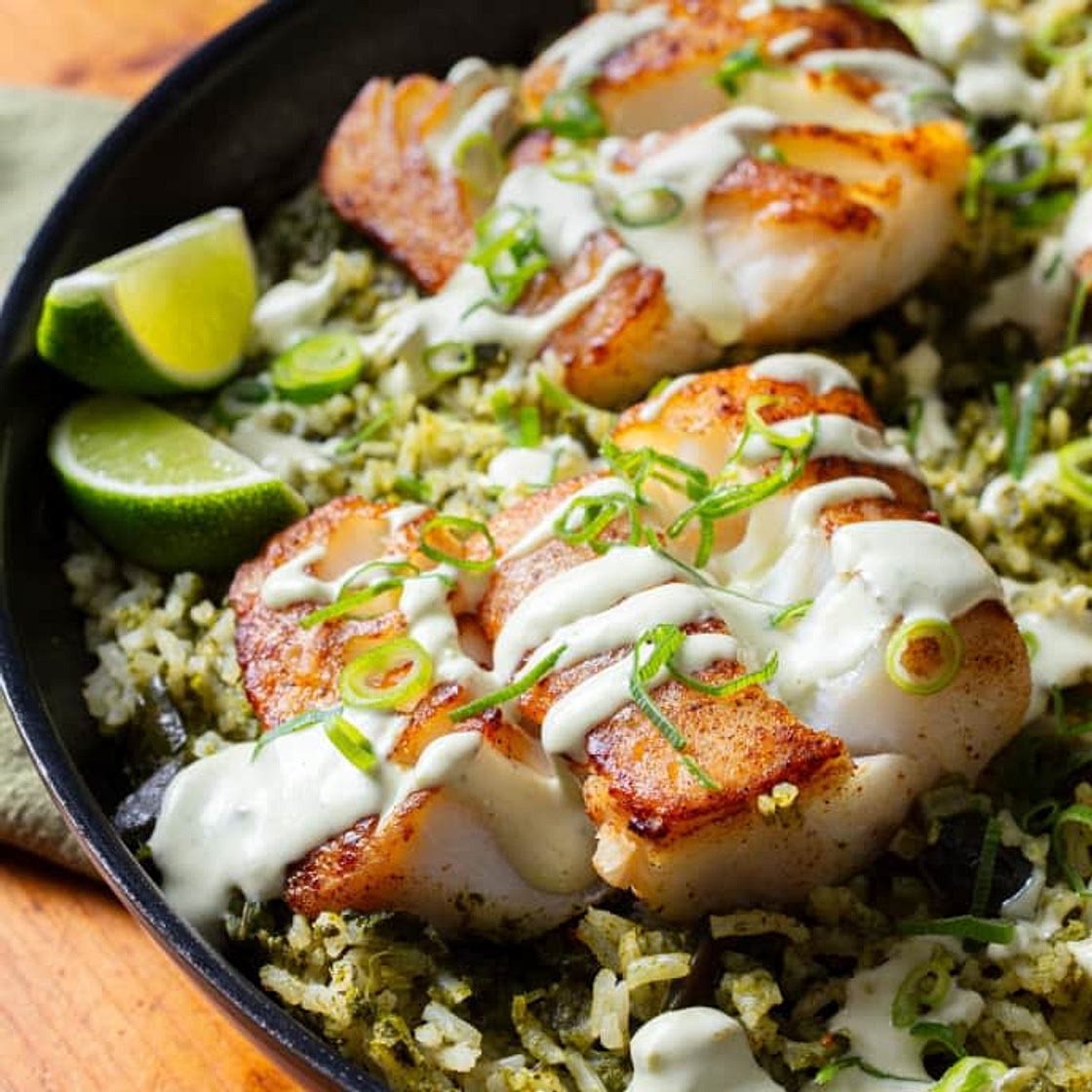 One-pan Cod and Green Rice