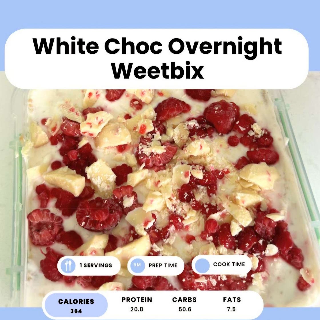 White chocolate overnight oats 244cal 2 serves high protein *
