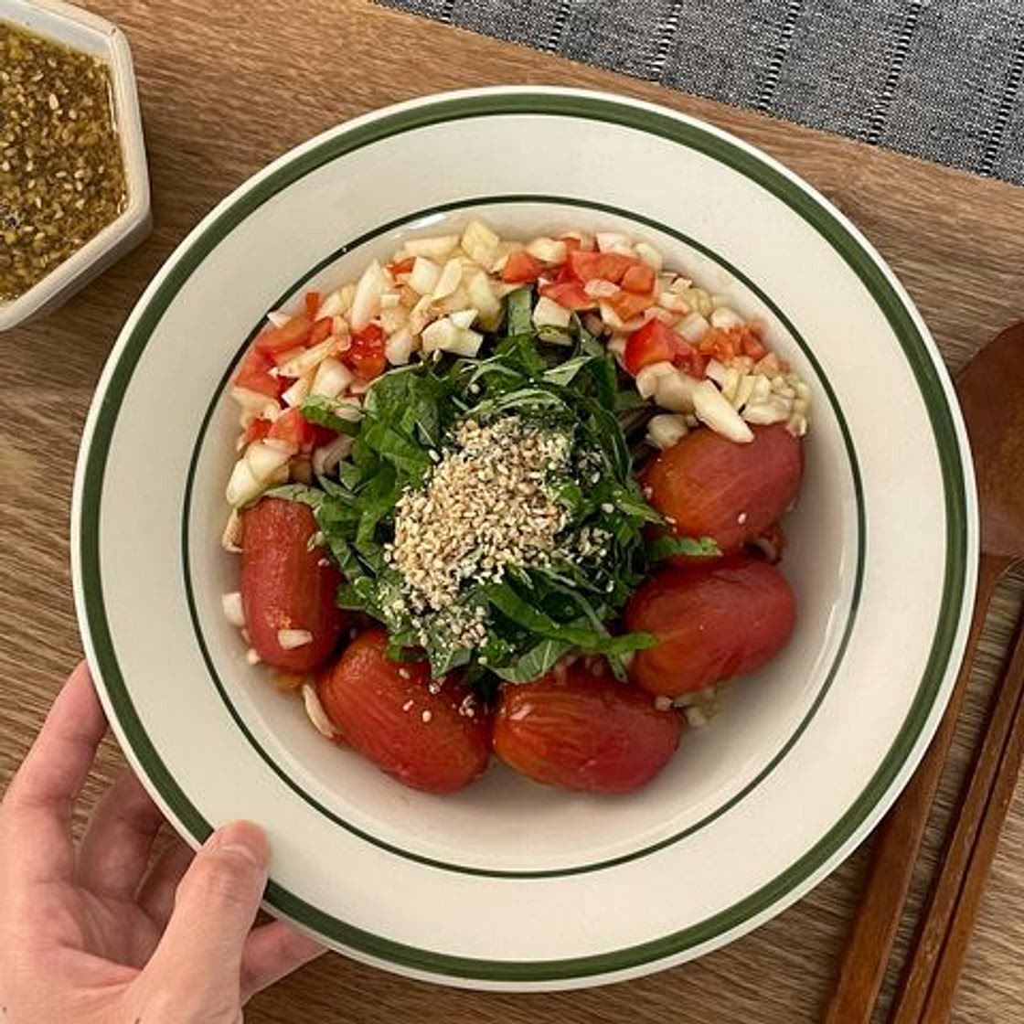 토마토 절임 들기름막국수🍅