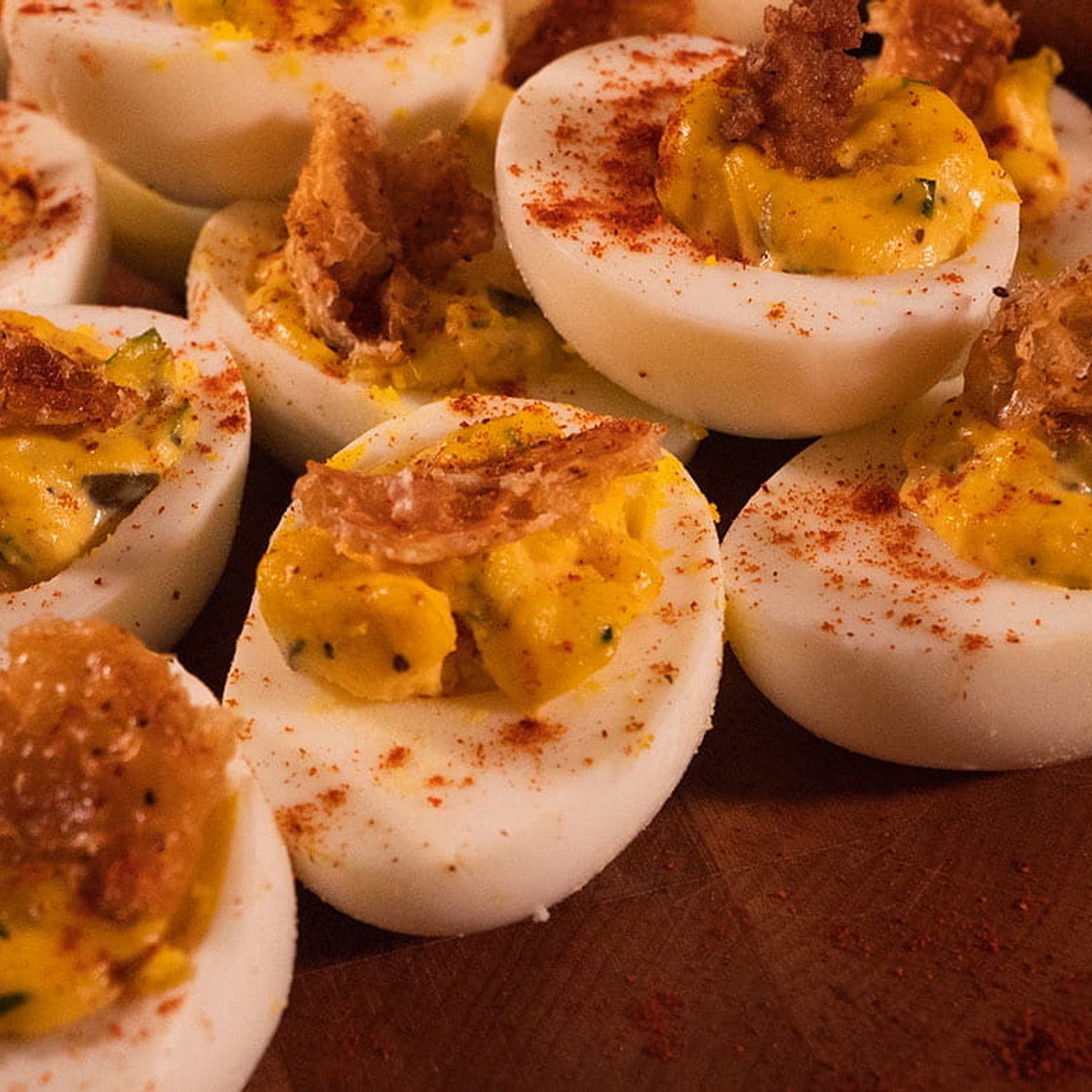 Deviled Eggs with Southern Fried Chicken Skin