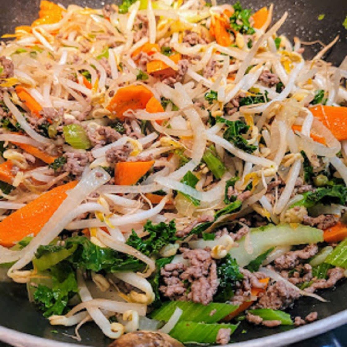 Beef, Kale and Bean Sprout Stir Fry