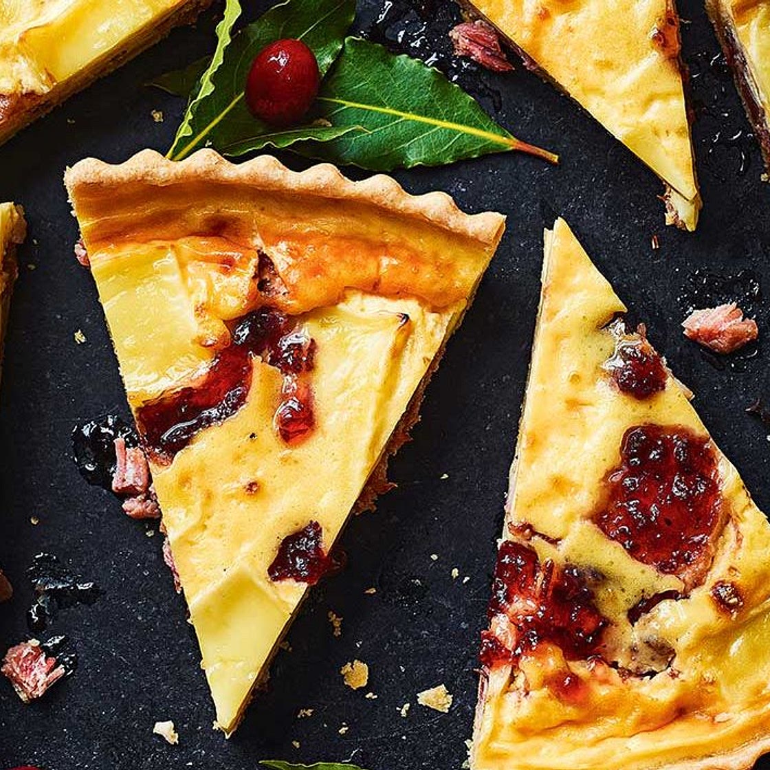 Brie, bacon and cranberry quiche