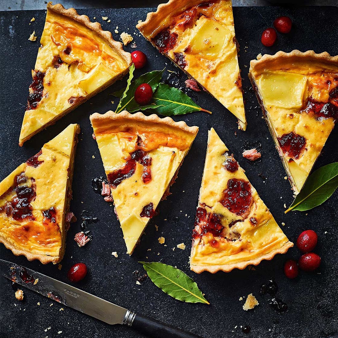 Brie, bacon and cranberry quiche